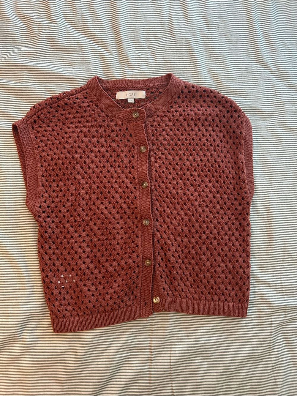 LOFT Rust Open-Knit Button Front Sweater Vest